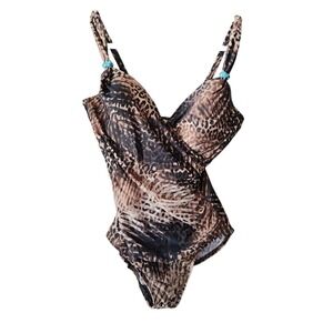 Miraclesuit Women's 10 Swimwear Tummy Control Underwire Bra One Piece Cheeta